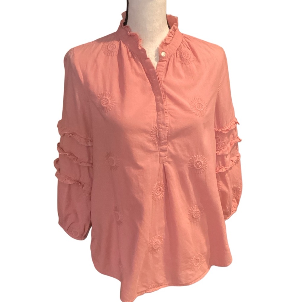 Isabella Sinclair 3/4 Ruffle Sleeve 3D Sunflower Popover Blouse Mauve Small‎